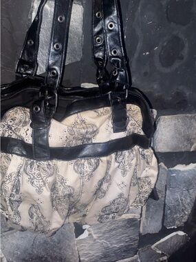 Aldo Cream Patterned Shoulder Bag with Black Trim